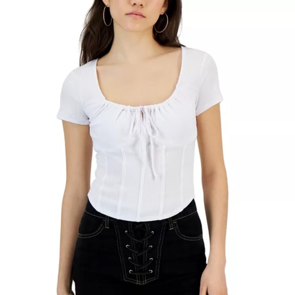 NWT Just Polly Juniors White Corset Knit Top Size XL